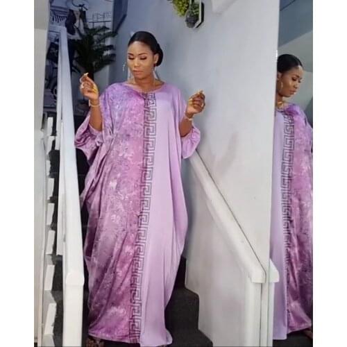 Patchwork Fashion Maxi Dresses Round Collar Bat Sleeve Purple Robe Diamonds Nigeria Style Loose African Clothes For Women 2021