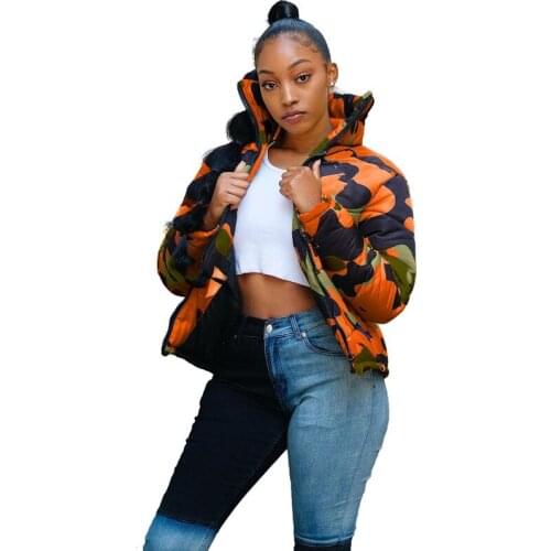 Winter Thick Paragraph Street Hip Hop Style Outerwear Long Sleeve High Collar Pockets Zipper Camouflage Outwear Duck Down Jacket