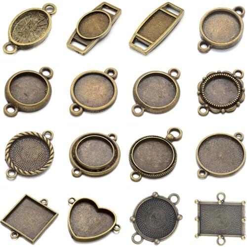 10pcs/lot Metal Charms Connector Cabochon Blanks Setting For Necklace Pendant Bracelet DIY Jewelry Making Findings Accessories