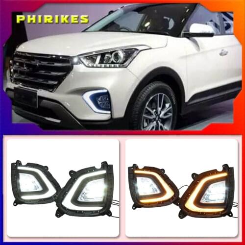 2PCS DRL LED Daytime Running Light fog lamp Cover DRL with yellow turn signal For Hyundai Creta IX25 2017 2018 2019 2020