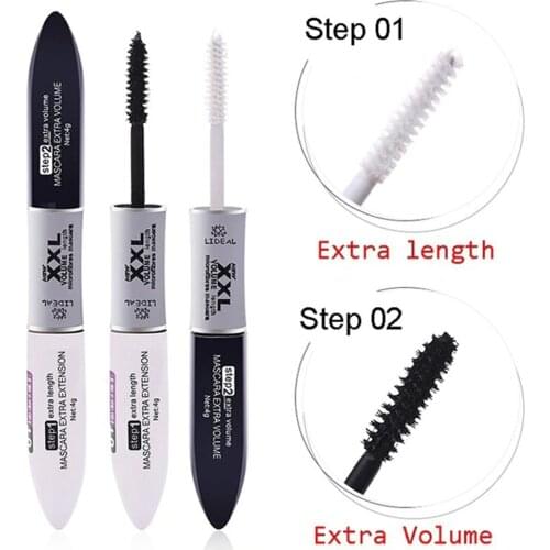 2 IN 1 Waterproof Silk Fiber Volume Double Lengthening Curling Eye Maquiagem Moisturizing Mascara Kit Fiber Lash Mascara T1204