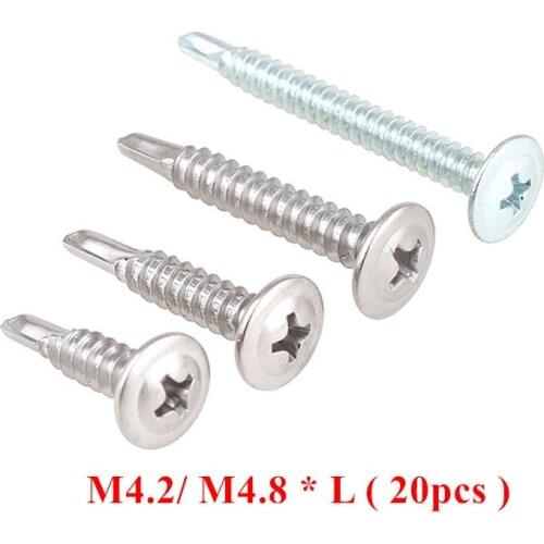 20pcs M4.2 M4.8*13/16/19/25/32/38/50mm Large flat head drilling screws Phillips Round head with washer self-tapping screw SUS410