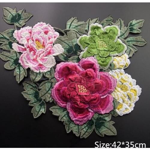 3D Multicolor Lace sew on Patch Fabric Peony Applique Computer Embroidered Flowers Stage Clothes Diy Accessories