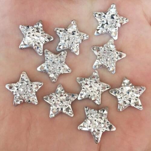 50Pcs Shiny Resin 16mm Silver Star Flatback Rhinestone Clothing Applique Scrapbook Jewelry DIY Craft Supplies OF216
