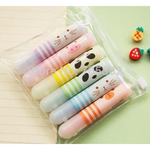 6colors/pack,Mini cartoon animal pattern Highlighter pen,nice gift pens(ss-1060)