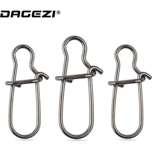 DAGEZI 100pcs/lot Stainless Steel Swivel Snap Hooked Snap Pin Swivel Safety Snap Solid Rings Black Fishing Connector