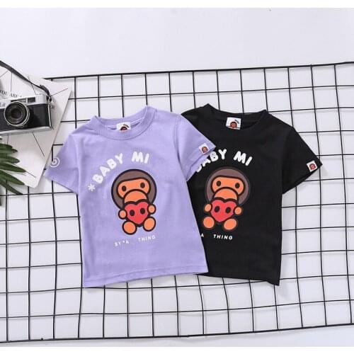2021 Fashion Kids Boy Girls Cartoon Love Heart Animal Cotton Shirt Summer Short Shirts Children Tops Tee