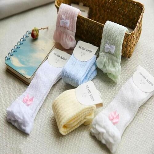 Children girls summer socks Cotton baby spring socks kids cotton thin mesh lace bows child baby knee socks fashion socks