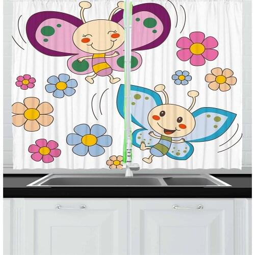 Children Butterfly Flowers Window Curtains Home Decor Kitchen Draperies Curtains for Bedroom Living Room Curtain