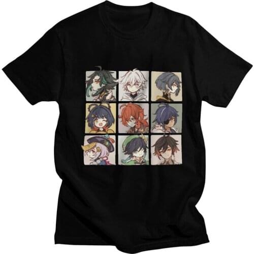 Genshin Impact Characters Chibi T Shirt Men Cotton Tshirt Fashion Tee Tops Short Sleeved Anime Game T-shirt Loose Fit Clothing