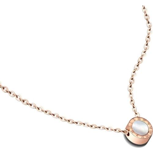 Hot Sale Roman Numerals Black White Shell Rose Gold Color / Gold Color Titanium Steel Necklaces