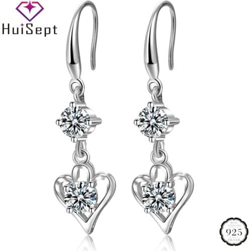 HuiSept Fashion 925 Silver Earrings Jewellery Long Style Heart-shaped Zircon Gemstone Drop Earrings for Female Wedding Wholesale