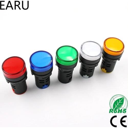 1pcs 12V 24V 110V 220V 380V 22mm Panel Mount LED Power Indicator Pilot Signal Light Lamp AD16-22 Red Blue White Green Yellow