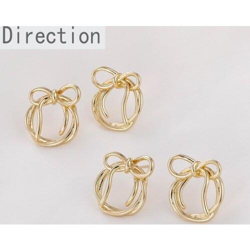 14k gold retro metal bow ribbon circle earrings ear needles silver needle diy ear jewelry material accessories