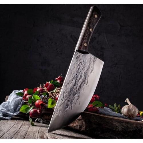 Hand Forged Hammer Pattern Kitchen Knife Chinese Style Kitchen 5Cr15 Stainless Steel Chop and Slice Knife Sharp Kitchen Knife