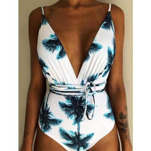 Print Floral Swimwear Women Bandage Push Up Swimsuit Monokini Brazilian Summer One Piece Beachwear Bodysuit Biquini Bathing Suit