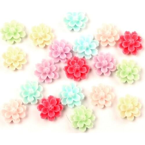LF 50Pcs Resin Flower Mixed 13mm Decoration Crafts Flatback Cabochon Embellishments For Scrapbooking Kawaii Cute Diy Accessories