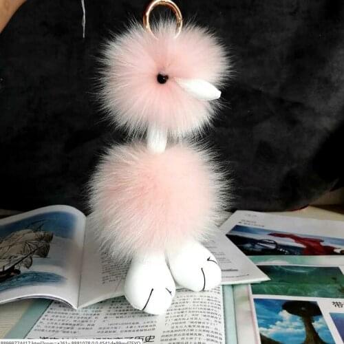 Cute Cartoon Fluffy Real Fox Fur Ball Pompom Pendant Key Chain For Bag Car Animal Key Ring handbag Charm