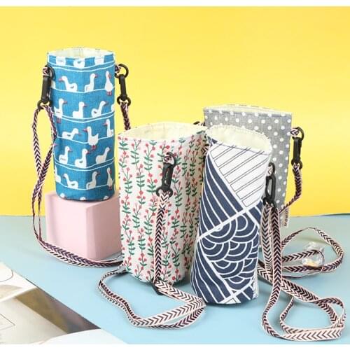 Fashion Cup Storage Bag Cotton Linen Cup Cover Canvas Water Cup Bag Portable shoulder Bottle Cover Bag Tea Cup Holders