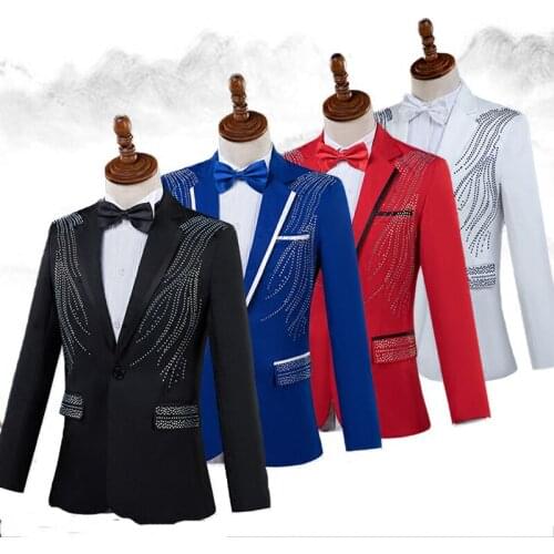 2019 Men Slim Suit Jacket Blazer Set Adult Nightclub Bar Male Singer Host Costume Magician Clown Performance Stage Outfits DT762