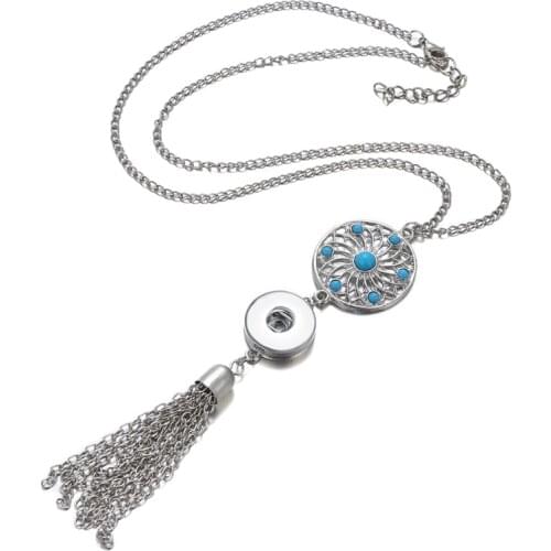 New DJ0069 Beauty Fashion Vintage tassel snap buttons pendant charm Snap necklace 60cm fit DIY 18MM charm snap buttons jewlery