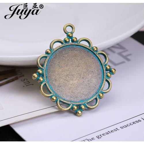 JUYA Hollow Necklace Pendant Base Tray Bezel Blank 4pcs Zinc Alloy Ancient Bronze Fix 30mm Inner Size Cameo Cabochon AD0137