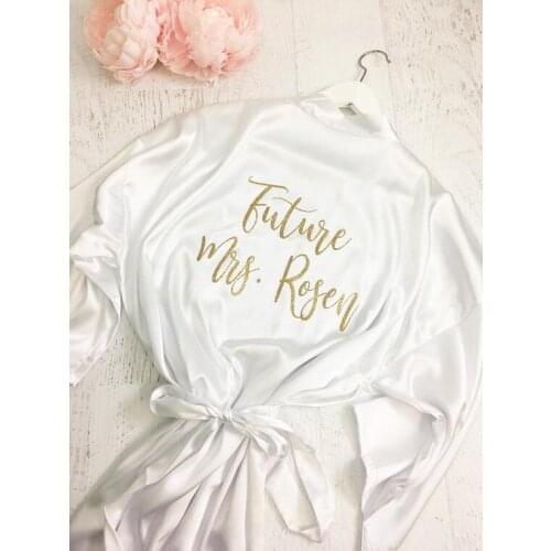 Personalize glitter wedding Bridesmaid Future Mrs bride to be satin pajamas robes kiminos Dressing Gown gifts party decorations