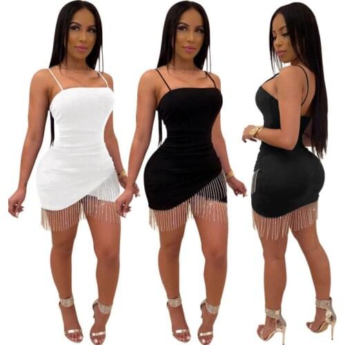 Dresses summer 2021 Womens Clothing Nightclub Solid Color Fashion Sexy Fringed Skirt Bodycon Shoulder Crop Top Ladies Dress