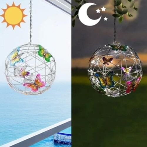 Hanging Solar Butterflies Luminous Windchimes Colorful Round Ball Light Home Hanging Crafts Landscape Dream Catcher Pendant Lamp