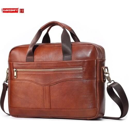 Mens Bag Business Briefcase Men Handbags Laptop Shoulder Messenger Bag Casual Multi-function Travel Bags Real Genuine Leather