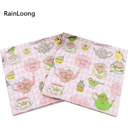 [RainLoong] I Love Tea Paper Napkins Cup Festive & Party Supplies Tissue Napkins Decoration Guardanapo 33*33cm 1 pack