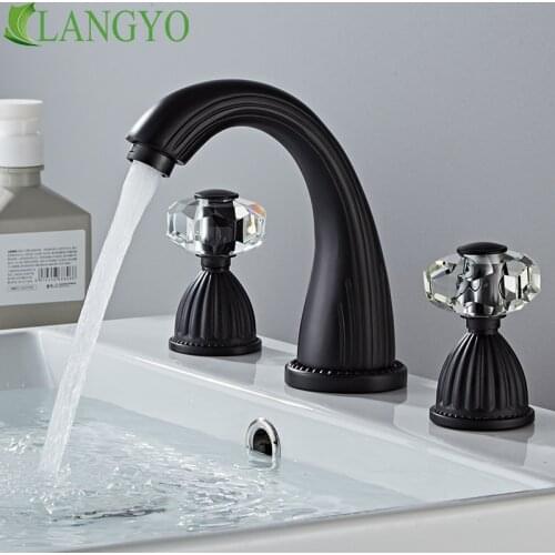 Luxury Basin Faucets Bathroom Sink Faucet Brass Golden 3 Holes Double Crystal Handle Bathtub Taps Hot & Cold Mixer Water Tap