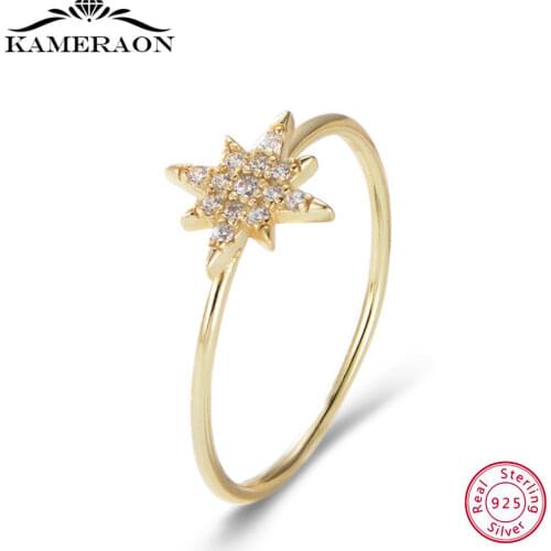S925 Sterling Silver Diamond Gold Star Simple Micro Inlaid Zircon Ring Fashion Jewelry for Women Moissanite Engagement Ring