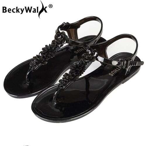 PVC Sandals Women Shoes Flip Flops Beach Shoes Woman Flat Transparent Jelly Shoes Womens Flower Casual Sandals WSH3541