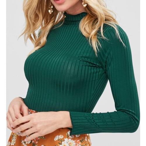 Sexy Ladies Crop Tops Fashion Basic Women T-Shirt Casual Long Sleeve Female Tees Grace Stretch High Neck Knitted Crop For Women