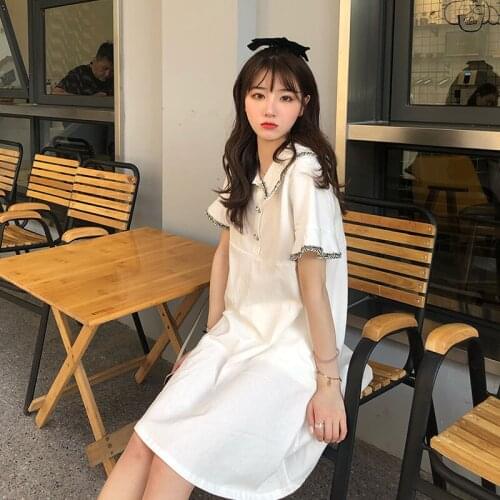 Hipster Western Style Loose Slim Polo Collar Skirt 2020 Summer New French Non-Mainstream Sweet lolita Dress