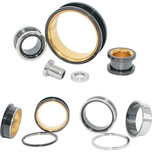 1Pair Double Color Stainless Steel Screw On Hollow Tunnels Ear Plugs Earlets Ear Expanders Gauges 6mm-30mm Body Piercing Jewelry