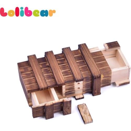 Vintage Wooden Puzzle Box with Secret Drawer Magic Tricks Mystery Box Magia Wooden Puzzle Toys Illusion Gimmick Props Gifts