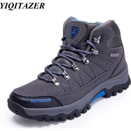 YIQITAZER Men Ankle Man Boots Suede Leather Warm Winter Boots Outdoor Men Snow Boots Fashion Climbing Winter men Shoes