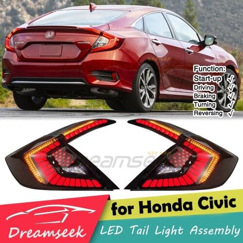 LED Tail Light for Honda Civic 2016 2017 2018 2019 Rear Lamp Assembly with Brake Turn Signal Smoke Lens