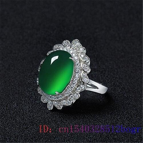 Green Jade Ring Fashion Women Natural Amulet Charm 925 Silver Jewelry Zircon Chalcedony Crystal Gifts Gemstone