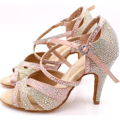Samisoler Glitter Rhinestone Latin Dance Shoes Women Satin Salsa Dancing Shoes For Woman Tango Jazz Ballroom dance shoes women