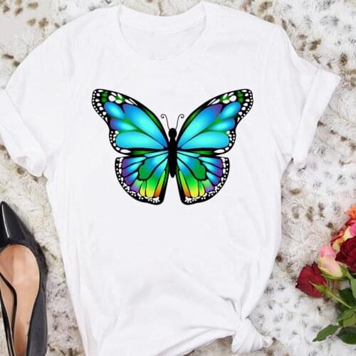 2021 Women Cartoon Butterfly Sweet Watercolor Short Sleeve Summer Tshirts Fashion Clothes Stylish T Top Lady Print Tee T-Shirt