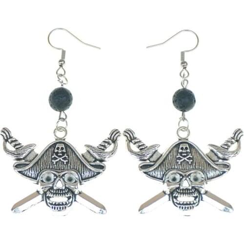 Pirate Skull And Cross Swords Dangle Earrings For Women Metal Alloy DIY Handmade Simple Design 33*43mm Retro Jewelry Wholesale