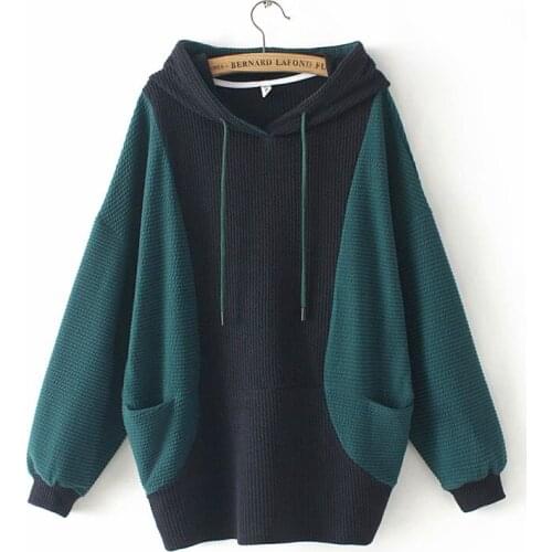 Plus size hooded patchwork long Batwing Sleeve women sweatshirts 2021 new spring autumn casual ladies hoodies female tops