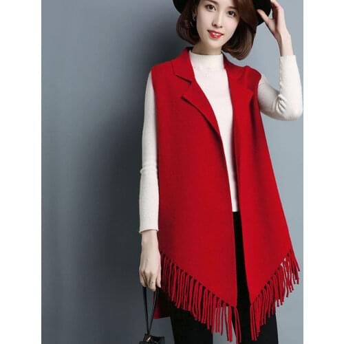 Women Spring Autumn All-match Slim Knitted Vests Female Long Sleeveless Tassel Sweater Coat Ladies Elegant Loose Wasitcoat Z146