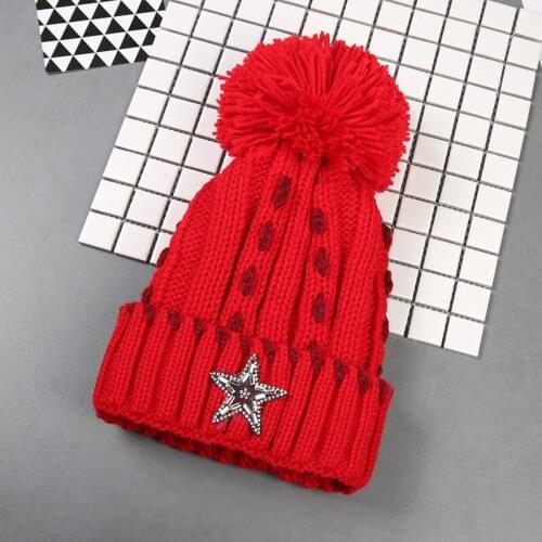 Winter Hat Knitted Knitted Thickened Womens Hat Warm Pom Poms Hats For Girl Knitted Beanie Female Cap