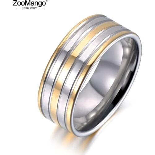 ZooMango Gold Color Stainless Steel Rings For Women Men Minimalist Wind Glossy Anniversary Wedding Ring Jewelry Anneau ZR19044