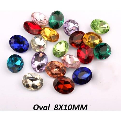 100pcs 8X10MM Oavl Glass Crystal Pointback Rhinestone 16 colors Optional be used in clothing shoes hats bags decorative