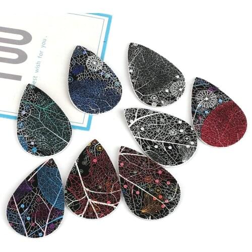 2pcs 56x37mm Pattern Water Drop PU Leather Charm Pendant For Bracelet Necklace Jewelry Making DIY Earring Findings